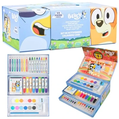 Image of Bluey Kids Painting Supplies Set, 140 Plus Pieces Travel Art in Case Gifts (Blue 3 Tier)