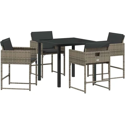 Image of vidaXL 5 Piece Garden Dining Set with Cushions Grey Poly Rattan