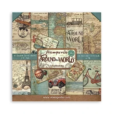 Image of Stamperia International KFT Around The World Paper Pad 10 Sheets Double Sided, Multicoloured, 20.3 x (8&quot; 8&quot;)