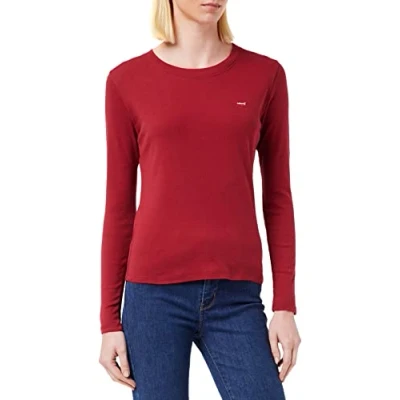 Image of Levi&#039;s Women&#039;s Long Sleeve Baby Tee T Shirt, Biking Red, XS