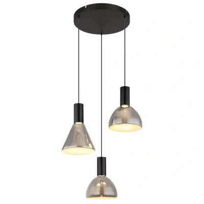 Image of Labora Cluster Pendant Ceiling Light Matt Black Smoke Glass Shade 3x LED 3000K