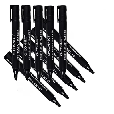 Image of Q Connect Permanent Marker Pen Chisel Tip Black (Pack of 10) KF26042