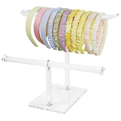 Image of KITERI Acrylic Headband Holder 2 Tier Hairband Display Stand Jewellery Organiser Necklace Hair Hoop Storage Rack Accessories Clear for Earring Ring Bracelet