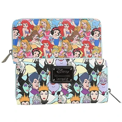 Image of Loungefly Disney Princess and Villains Wallet Zip Around Clutch Faux Leather, Multicolor, One Size,