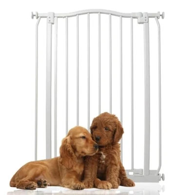 Image of Bettacare Extra Tall Curved Top Dog Gate, 71cm 80cm, Matt White, 100cm in Height, Pressure Fit Pet Gate for and Puppy, Barrier, Easy Installation