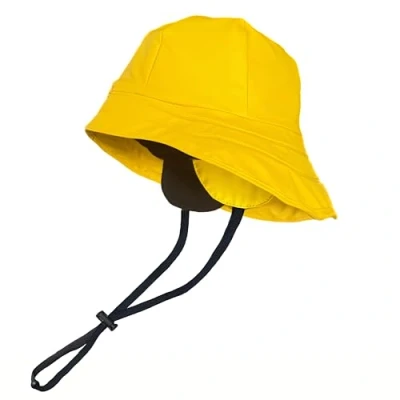 Image of Toutacoo Rain Hat,Yellow, Waterproof Cap, Wide Brim with Chin Strap and Earflaps, Unisex, Fleece Inner (02 Yellow)