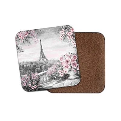 Image of 1 x Pretty Eiffel Tower Coaster Paris France Pink Roses Flowers Love #14816