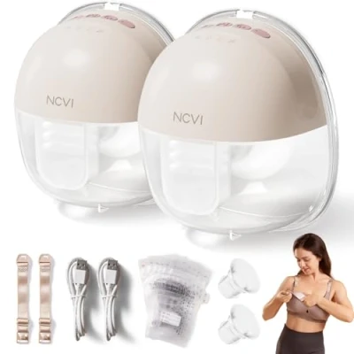 Image of NCVI Electric Wearable Breast Pump 8111, Hands Free Milk Pumps with 4 Modes &amp; 9 Levels, Double Portable Breastfeeding Rechargeable, Low Noise Discreet Pumping, 21/24mm Flanges, 2 Pack
