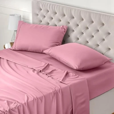 Image of Utopia Bedding Bed Sheet Set Double, Pink, 4 Piece Fitted Sheet, Flat with 2 Pillow Cases 50x75 Wrinkle, Shrinkage and Fade Resistant Soft Brushed Polyester Microfiber Fabric