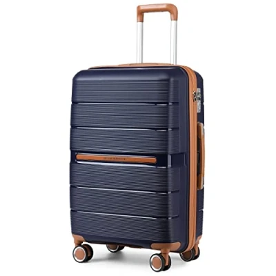 Image of British Traveller Suitcase Check in Hold Luggage Lightweight PP Hard Shell Travel Trolley with 4 Spinner Wheels TSA Lock (Navy, 76cm 92L)