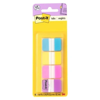 Image of Post it Tabs, 1 Inch Solid, Aqua, Yellow, Pink, Violet, 22/Color, 88 per Dispenser (686 AYPV1IN) by