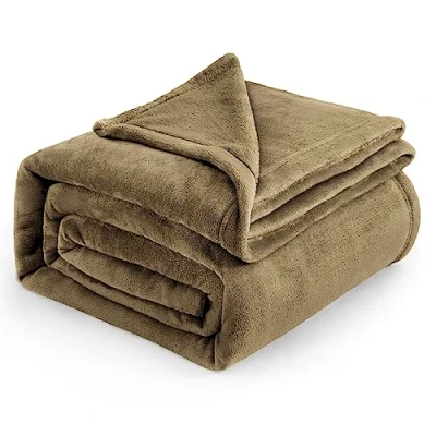 Image of Bedsure Fleece Blanket King Size Versatile for Bed Fluffy Soft Extra Large Throw, Camel, 270x230cm