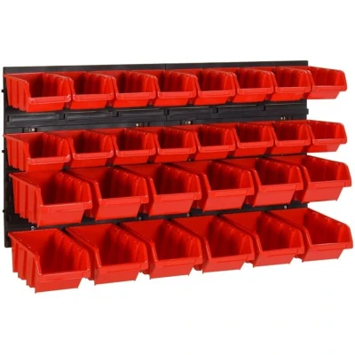 Image of vidaXL 30 Piece Workshop Shelf Set Red and Black 77x39cm Polypropylene