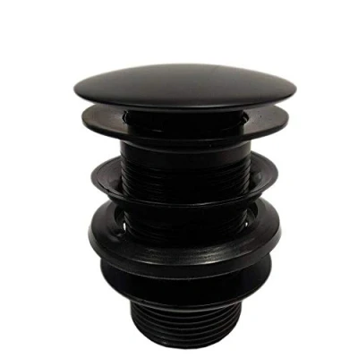 Image of Black Basin Sink Waste Plug Full Cover Unslotted Click Clack Pop Up Push Button