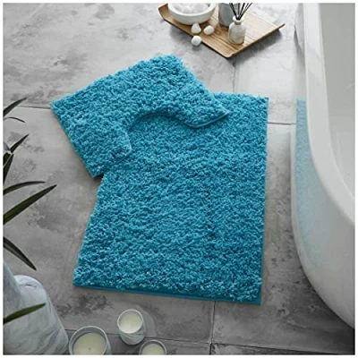 Image of GC GAVENO CAVAILIA Bath Mat Non Slip 2 Piece Extra Soft Quick Dry Bathroom Super Water Absorbent Toilet Rug Washable Rugs &amp; Mats Turquoise