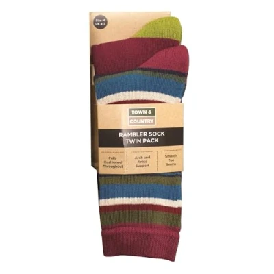 Image of Town and Country MultiColoured Rambler Socks Twin Pack 4 7