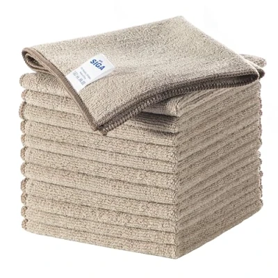 Image of MR.SIGA Microfibre Cleaning Cloth, All Purpose Surface Towel, Streak Free Reusable Kitchen Towel for Kitchen, House,Bathrooms, Car,Motorbike Pack of 12, Wheat, 32 x cm(12.6 12.6 inch)…