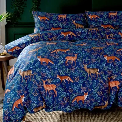 Image of Deyongs Fox and Deer Duvet Set Navy Super King