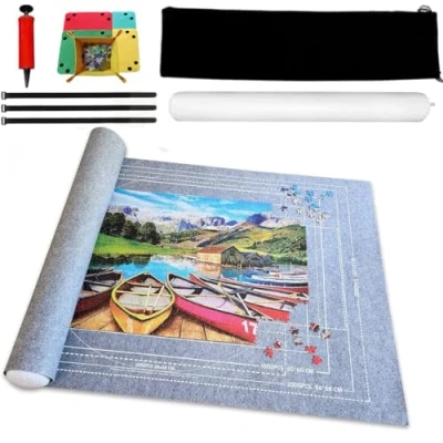 Image of BangShou Jigsaw Mat, Puzzle Roll Portable Jigroll up to 2000 Pieces Board, Foldable Saver Storage Felt Pad with inflatable Pump