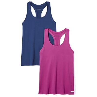 Image of Amazon Essentials Women&#039;s Tech Stretch Racerback Tank Top (Available in Plus Size), Pack of 2, Fuchsia/Navy, L
