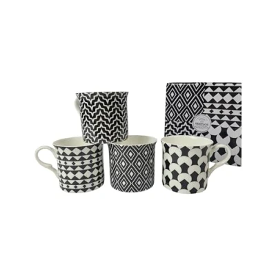 Image of FINE Bone China Set of 4 Mugs Gift Boxed Shades Black Free UK DELIVERY