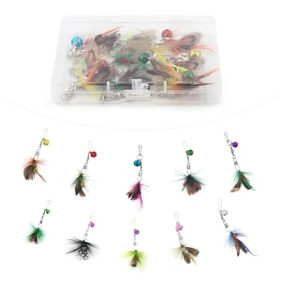Image of SONGWAY Replacement Feathers for Cat Wand 10 Pcs Insect Feather Toys Refills, Attachments, Teaser with Bell Indoor Kitten