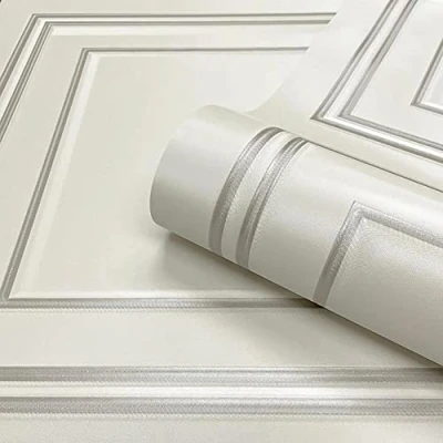 Image of YöL Sample White Silver Textured Wood Panelling Effect Vinyl Wallpaper Metallic
