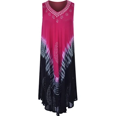 Image of Women Ladies Plus Size Sleeveless Tie dye Beach Summer Sundress Fot for 12 to 24 Dual Tone Design and Embroidery (One Size, Print 3)