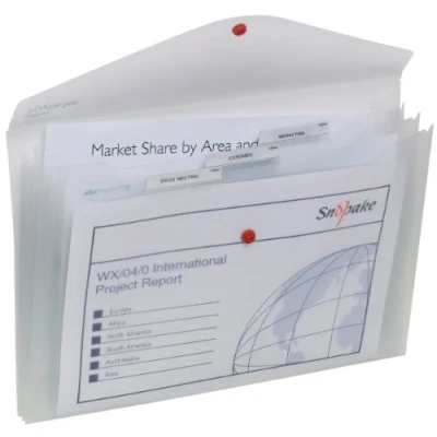 Image of Snopake Foolscap Polyfile Trio [Pack of 5] 3 Part Popper Wallet with Removable Index Tabs and Press Stud Closure [Clear] 14966