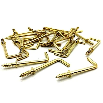 Image of 25 x Square Shouldered Cup Hooks 18mm Polished Brass Plated Screw in Hangers