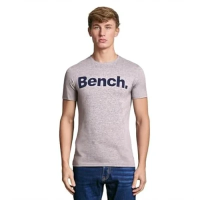 Image of Bench Mens Cotton T Shirt Short Sleeve Crew Neck Designer Logo Tee Casual Top Grey Marl S