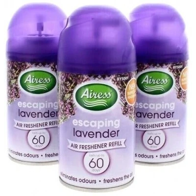 Image of 3 PACK, AIRESS AUTOMATIC SPRAY REFILLS 250ML AIR FRESHNER SELECT SCENTS (Escaping Lavander)