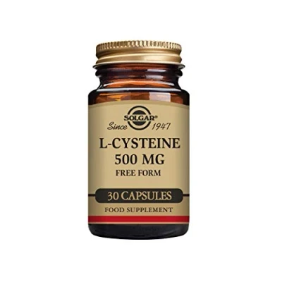 Image of Solgar L Cysteine 500 mg Vegetable Capsules Pack of 30 Metabolism Support Amino Acid Supplement for Skin, Hair and Nails Vegan, Gluten Free Kosher