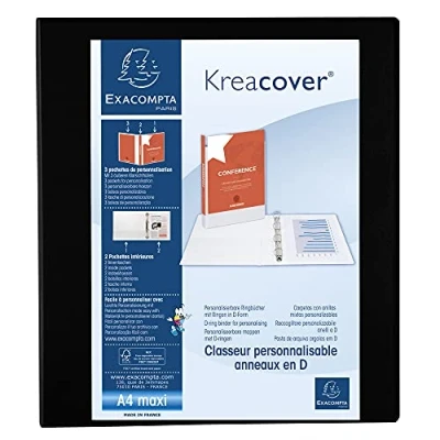 Image of Exacompta ref. 51843NE 1 Customizable rigid opaque binder with 3 pockets 4 D rings of 40 mm Spine 64 External dimensions: 32 x 28.5 cm Format to file A4 Maxi Colour: black