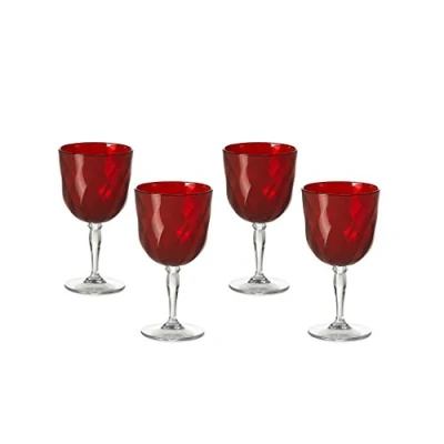 Image of Omada Design 4 Glasses for Water and Wine of 10,83 fl oz in Transparent acrilic Plastic Diamond Line, Red