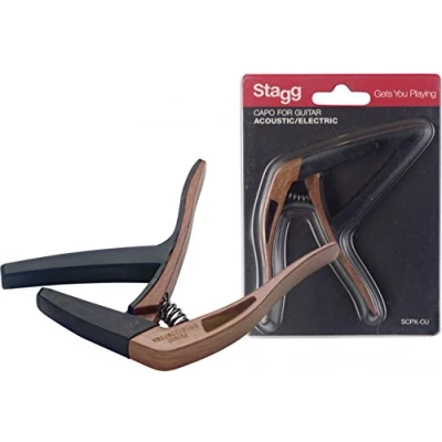 Image of STAGG SCPX CU DKWOOD Dark Wood Effect Curved Trigger Capo for Acoustic/Electric Guitar