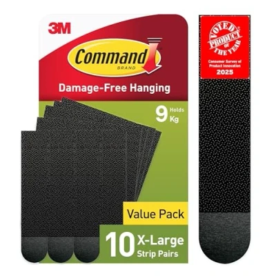 Image of Command Picture Hanging Strips, Black, X Large, 10 Pairs (20 Strips) Adhesive Strips For Pictures, Frames, Mirrors, Wall Decor Damage Free