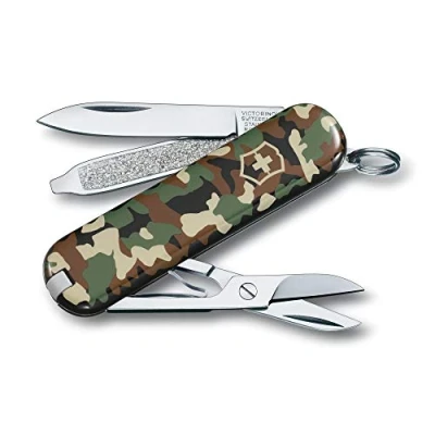 Image of Victorinox Classic SD Swiss Army Pocket Knife, Small, Multi Tool, 7 Functions, Scissors, Nail File, Camouflage