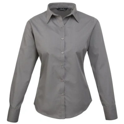 Image of Premier Womens/Ladies Poplin Long Sleeved Blouse (Dark Grey) Size 16 UK