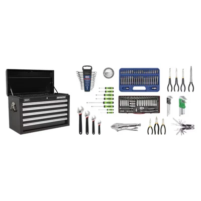 Image of Sealey Superline Pro Topchest 5 Drawer with Ball Bearing Slides Black &amp; 140pc Tool Kit