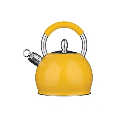 Image of Premier Housewares 505127Premier Houseware Whistling Kettle Travel Heat Resistant Handle Coffee Stainless Steel Yellow Stove 2.4 L 25Hx19Wx19D,2.4 Litre