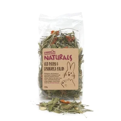 Image of Rosewood Naturals Veg Patch &amp; Echinacea Salad Small Animal Treat, Forage for Rabbits, Guinea Pigs, Chinchillas, Degus, Hamsters, Gerbils, Mice, Rats 150g