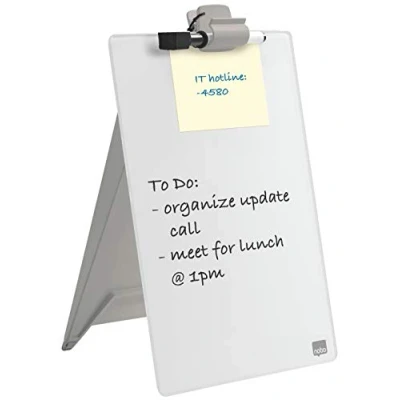 Image of Nobo Glass Dry Wipe Personal Desktop Easel Whiteboard, 21.6 x 29.7 3 cm, Brilliant White, 1905173