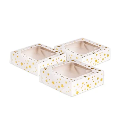 Image of Anniversary House Gold Star Small Square Treat Boxes with Window Foil