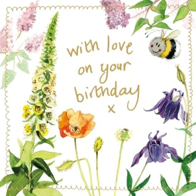 Image of Alex Clark Bee and Foxgloves Birthday Foil Card Bees Floral Nature Plants Greeting Cards To Celebrate Designed Printed in the UK…