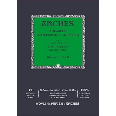 Image of ARCHES A1795094 Bloc Enc 29,7x42 12H Aquarelle 100% Fine 300 gr Blanc NAT, White Natural