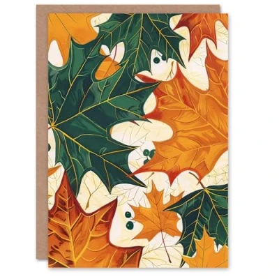 Image of Artery8 Greeting Card Plant Lover Green Amber Maple Leaf Pattern Blank For Him Or Her Art Birthday