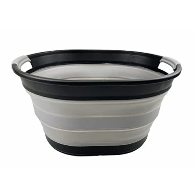 Image of SAMMART 23L Collapsible Plastic Laundry Basket Oval Tub/Basket Foldable Storage Container/Organizer Portable Washing Tub Space Saving Hamper