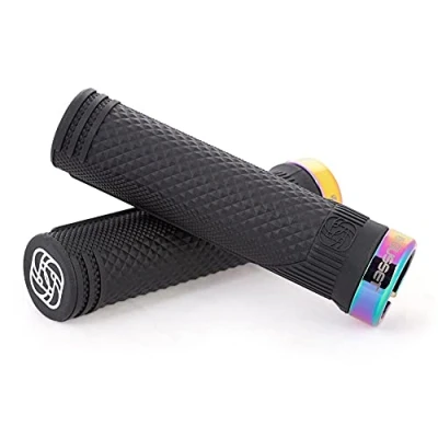 Image of Gusset S2 Lock On Extra Soft Mountain Bike Grips Oil Slick, 131mm length / VEXK3 Compound MTB Cycling Cycle Trail Enduro Ride Comfort Handle Bar Handlebar Part Race Rubber Pattern Pair Accessories