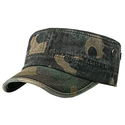 Image of Kangqifen Men Camouflage Army Cap Cotton Cadet Hat Military Flat Top Adjustable Baseball ArmyGreen